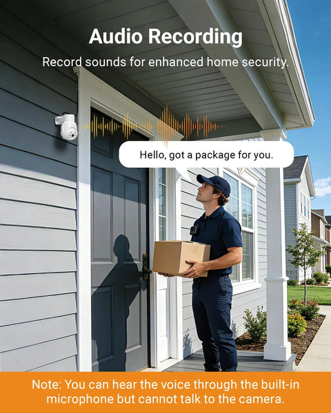 Hardcore 4K Pan Tilt Wired Security Camera Add On compatible with outdoor indoor CCTV DVR, recording audio by front door.