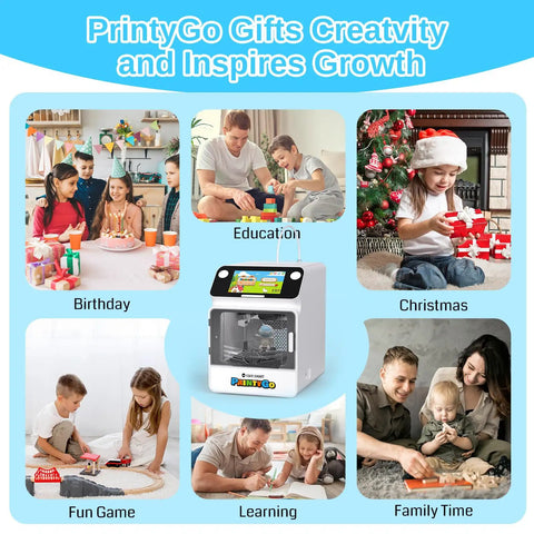 Next Level Mini 3D Printer For Kids With Auto Leveling And Hella Safe Kid Friendly Frame Plus Five Inch Touch Screen and activities.