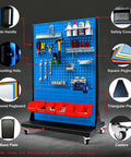 Pegboard Tool Organizer On Locking Casters With Bottom Shelf Two Tier Storage Rack For Tools Screws And Accessories Garage Ready Durable Industrial Steel Workstation Tool Storage Solution