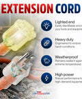 Heavy Duty Rugged No Nonsense 100 Foot Extension Cord 10 3 Awg 3 Prong Grounded Power Cable Grease Proof 15 Amp 125 Volt Orange outdoor use image with lighted ends.