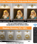 Cordless Picture Light For Wall Mount, Dimmable Art Lighting For Paintings With Remote, Battery Powered Wall Sconce, Brass Finish