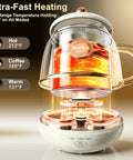 14 Oz Travel Electric Kettle With Rapid Heating To 212 Degrees Fahrenheit Temperature Control Mug Warmer For Coffee Tea And More On The Go RV Camping Kettle One Button Operation 110V, showing an open kettle with heating modes