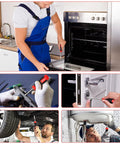 Collage showing 191 In 1 Electronics Precision Screwdriver Set used for oven, electronics, car, door, and plumbing repairs.