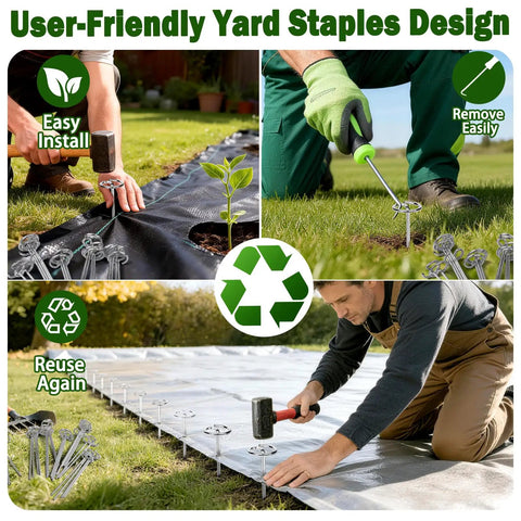 Set Of 150 Heavy Duty Circle Top Landscape Fabric Stakes And Pins 6 Inch Galvanized Weed Barrier Stakes With Removal Tool Reusable Garden Staples For Weed Barrier Fabric