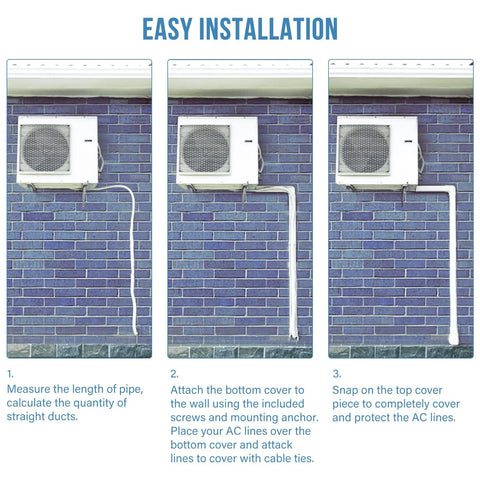 3 Inch Wide 10 Foot Mini Split Line Set Cover Kit With Decorative PVC Slim Line Covers installation steps for AC systems
