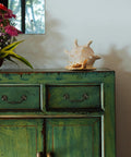 Antique Brass Drop Bail Cabinet Handles Drawer Pulls Kitchen Cupboard Furniture Hardware on distressed green cabinet.