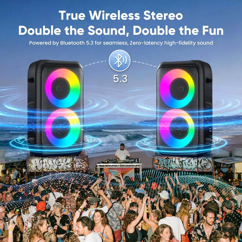 Karaoke Machine For Adults And Kids Portable Bluetooth Speaker With Two Wireless Mics TWS Mode LED Light 15W PA System