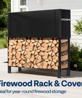 Heavy Duty Four Foot Firewood Rack Workhorse With Cover Set, One Quarter Cord Capacity in backyard, black cover visible