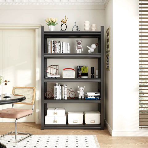 Heavy Duty 72 Inch 5 Tier Metal Storage Shelves Built Like A Tank Adjustable Garage Shelving Setup For Heavy Lifting And Big Gear Industrial Utility Rack Black Gray, showcasing books and decorative items.