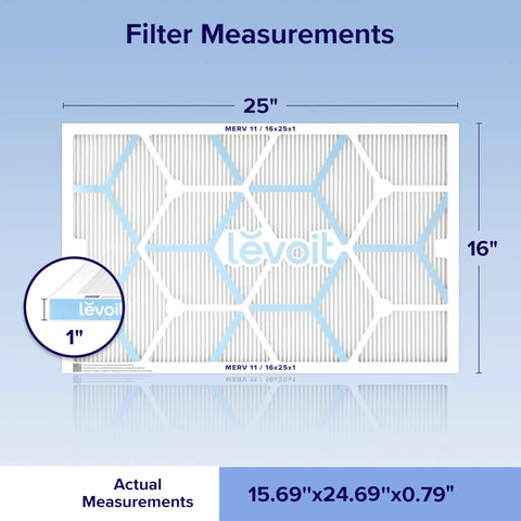 Game Changer Furnace Replacement Air Filters Sized 16X25X1 featuring Merv 11 media with measurements on blue background.