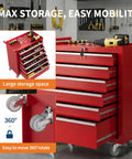 Heavy Duty Red Rolling Tool Chest On Wheels Locking Four Drawer Setup Full Extension Ball Bearing Drawers Cold Rolled Steel Shop Beast Pro Grade Corrosion Resistant with large storage space.
