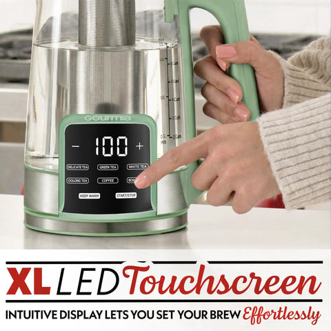 Electric Glass Kettle With 1.7L Capacity, Programmable Tea And Coffee Brewer, 6 Easy To Use Presets, Digital Touch Display