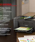 All In One Wireless Printer For Home Office Use With Auto Document Feeder And Built In Fax A Real Workhorse 4 In 1 Print Copy Scan And Fax Mobile Printing Auto Duplex Energy Efficient Black on a desk with box contents.