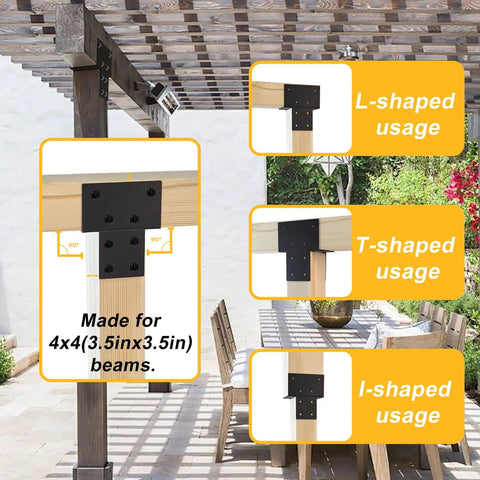 Beefy 4x4 Post Brackets Kit For Wood Posts And Beams Actual 3.5x3.5 Inch Fit Heavy Duty Tie Bracket with 1800 Pound Load Capacity