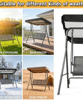 Replacement Canopy Top For Patio Swing 65x45 75x45 78x47 85x45 showing sun, rain, frost, dust protection on various swings