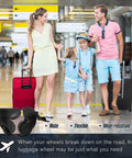 Family traveling with suitcases featuring 2 Pack Luggage Wheels Replacement For Suitcase Roller Trolley Caster Set Includes Screws Not Universal Check Wheel Shape Size And Hole Pitch To Ensure Precise Fit And Smooth Rolling For Travel Luggage In Cars Airports And On Bumpy Roads