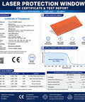 Straight Up Heavy Duty Laser Safety Window Orange Polycarbonate Sheet For 190 To 540 Nm OD6 Plus 40 Percent VLT CE certificate and test report.
