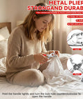 Premium Home Heavy Duty Snap Button Kit With Vibrant Five Claw Fasteners And Non Slip Press Pliers For Quick Garment Tweaks being used on fabric.