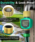 Heavy Duty Brass Inlet And Outlet Water Flow Meter With LCD Readout for garden hose installation showing brass fittings and LCD display