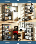 Portable Foldable Storage Shelves Freestanding Three Tier Kitchen Shelving Unit White showcased in kitchen, closet, garage, and office.