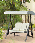 Two Person Patio Swing Bench With Adjustable Shade Canopy Cushions Throw Pillows And Tray Beige Outdoor Seating for patio