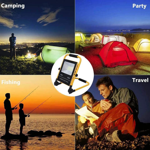 Badass Portable Solar Led Flood Light With Rechargeable Battery And Ip65 Waterproof Build offers illumination for camping, fishing, and travel.