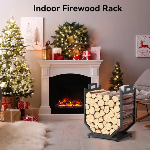 Heavy Duty Firewood Rack For Indoor Outdoor Use With Thickened Metal Construction, Reinforced Base, and Log Stack in Living Room