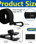 24 Piece Pool Solar Cover Reel Attachment Kit Rein Your Solar Blanket With Heavy Duty Serrated Teeth Clamp Lockdown Gear For Large Inground Pools With Grip Tight Strap Kit That Keeps Your Setup Locked In And Rolling Smooth. Product dimensions showing black strap and clamp.