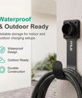 Heavy Duty EV Charger Wall Mount Bracket Compatible With SAE J1772 Connectors stored on a wall, with a steel hook holding charging cable.