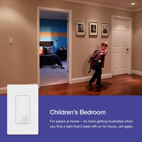 Motion Sensor Light Switch With Wall Plate For Bathrooms, Garages, And Laundry Rooms, Automatic On Off Lighting, white model in children's bedroom scene