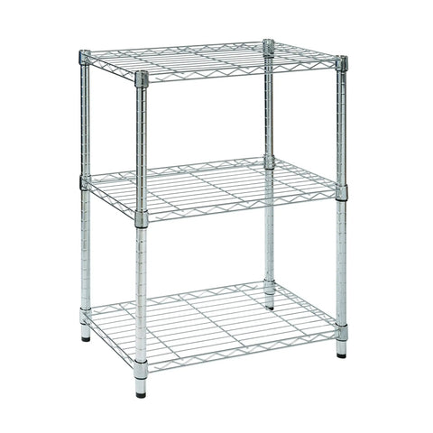 Heavy Duty 3 Tier Adjustable Wire Shelving Unit Slick Chrome Steel Storage Rack For Kitchen Garage Pantry Closet Built Tough To Handle Heavy Loads Up To 250 Lbs Per Shelf Rock Solid Pick 24 By 14 By 30 Inches- chrome wire shelving rack with three open shelves.