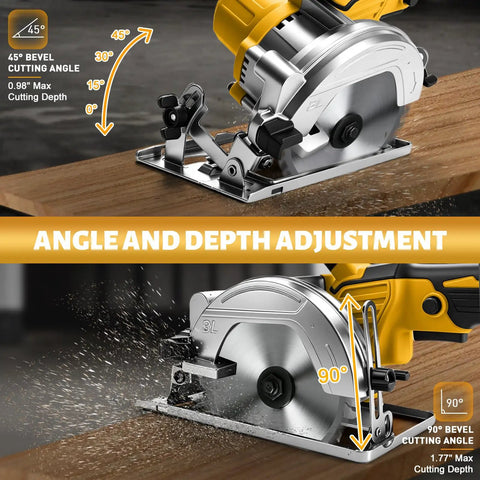 Pro Grade 5 1 2 Inch Cordless Circular Saw With Brushless Motor And 6500 Rpm angle and depth adjustment for precise cutting.