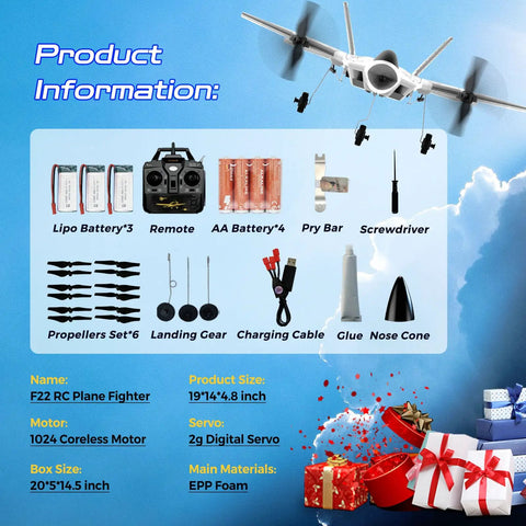 F22 Raptor RC Plane Four Channel Upgrade With Vertical Takeoff Remote Control Airplane Featuring Six Axis Gyro Lights