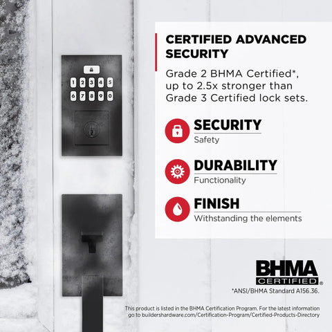 Built Heavy Duty Keyless Entry Electronic Keypad Deadbolt With Auto Lock Mode And Custom User Codes In Matte Black Contemporary Finish, showcasing advanced security features.