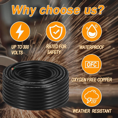 Heavy Duty 150 Ft 12 Awg 4 Conductor 300V Sjoow Portable Copper Wire Oil And Water Resistant Extension Cable coils with features highlighted