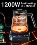 Gooseneck Electric Kettle With Plus Or Minus One Degree Fahrenheit Precision Temperature Control For Pour Over Coffee And Tea, 1200W Rapid Heating, Stainless Steel Water Boiler, 0.8L 27oz, Twelve Hour Keep Warm And Built In Timer.
