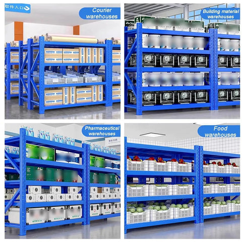 Badass Heavy Duty Garage Shelving Units That Bring Next Level Organization To Your Workshop Setup With Rust Resistant Steel Frames And Massive Weight Capacity To Keep All Your Tools Sorted And Ready To Roll, displayed in various warehouse settings.