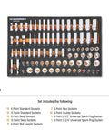 85 Piece Three Eighth Inch Drive Master SAE Socket Set In Foam Tray Garage Ready Pro Grade Kit With 6 And 12 Point Sockets