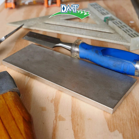 Dia Sharp Diamond Knife Sharpener For Home Chefs Extra Extra Fine Diamond Sharpening Stone Eight Inch on wooden surface
