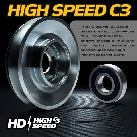 Upgraded PTO Clutch With Big Bearing And Billet Pulley Pumping 150 Ft Lbs Of Raw Torque To Beat Slippage and Power Through The Toughest Grass Cuts Without Flaring Your Motor On Yard Tractors, featuring high-speed C3 pulley.