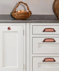 Antique Copper Cabinet Knobs 10 Pack Center Mount 1-1/4 Inch Zinc Vintage Retro Drawer Pulls on white kitchen cabinets