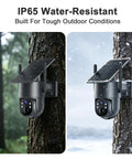 No Fuss Off Grid 4G LTE Cellular Wireless Security Camera For Remote Cabins Ranches And Pastures Straight Synced To Your Phone Without Wi Fi Or Complicated Wiring Setup mounted on tree, showcasing IP65 water resistance in rain and snow.