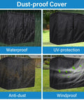 Ultimate Garage Game Changer Heavy Duty Tire Storage Rack Comes With Anti Dust Cover showing waterproof, UV protection, anti-dust features.