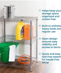 Heavy Duty 3 Tier Adjustable Wire Shelving Unit Slick Chrome Steel Storage Rack For Kitchen Garage Pantry Closet Built Tough To Handle Heavy Loads Up To 250 Lbs Per Shelf Rock Solid Pick 24 By 14 By 30 Inches with cleaning supplies.