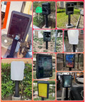 Heavy Duty Outdoor EV Charger Lock Box With Key, Badass Weatherproof IP65 Steel Enclosure To Shield Your Electric Vehicle From Elements, Lockdown Column Protector For Home Or Public Stations, Black 27.5 Inches, shown in various outdoor settings.