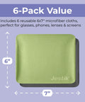 Jestik microfiber cleaning cloth, 6x7 inches, lime green; front view, pack of 6.
