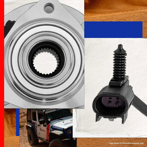 Close-up of Heavy Duty Front Wheel Bearing And Hub Assembly Pair With Abs Connector for Chevy Trailblazer and GMC Envoy.