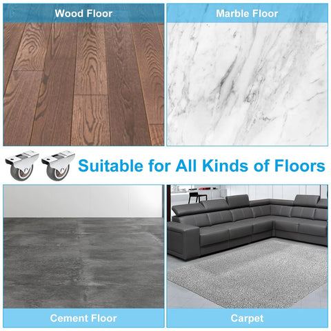Image showing 2 Inch Rigid Fixed Caster Wheels for various floor types including wood, marble, cement, and carpet.