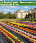 Garden with flowers using Heavy Duty Weed Barrier Fabric 3.2oz Polypropylene For Garden Beds And Landscape, under colorful blooms