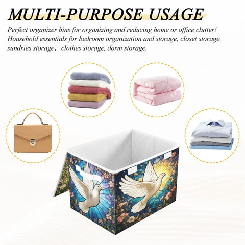 Premium White Fabric Storage Bins With Snap Shut Lids And Reinforced Carry Handles for organizing clothes and blankets.